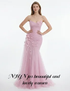 NFYN Pink Evening Gown Strapless Sleeveless Prom Dress with 3D Flowers Wedding Evening Dress Trumpet robes de soirée Customized - Aliexpress - FashionsVida