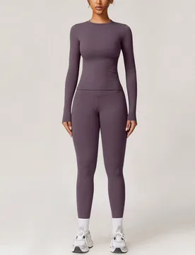 Set de ropa deportiva de mujer con mangas largas y pantalones largos, con efecto de elevación y moldeado, de primavera - Shein - FashionsVida