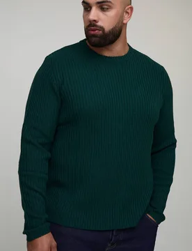 Herren Plus Basic Regular Fit Gerippter Strickpullover Forest Größe 2XL - boohooMAN - FashionsVida