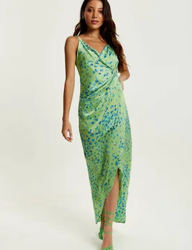 Women's Animal Print Maxi Wrap Dress In Mint & Blue Size: 8 - Multicolor - Size: 8 - Liquorish - FashionsVida