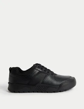 Kids' Leather Lace Freshfeet™ School Shoes (13 Small - 9 Large) Black male - M&S - FashionsVida