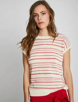 Camiseta de mujer de punto crochet con rayas - Trucco - FashionsVida