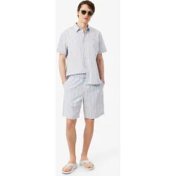 Bermudas de hombre de popelín de algodón de rayas en azul