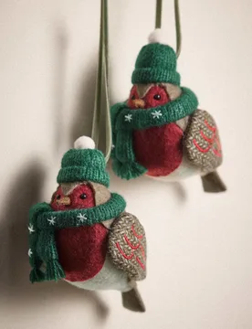 Pack Felt Robin Hanging Decorations Multi - M&S - FashionsVida