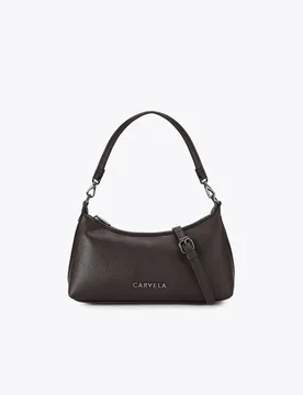 Faux Leather Patent Finish Shoulder Bag Dark Brown female - Carvela - FashionsVida