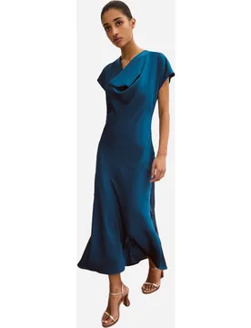 Vestido de mujer satinado de corte semientallado - Bimani - FashionsVida
