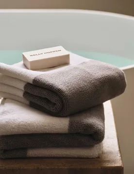Turkish Cotton Central Band Towel Grey Mix - M&S X Kelly Hoppen - FashionsVida