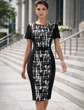 Summer 2026 Short-Sleeved Form-Fitting Dress round Neck Striped Patterned Patched A-Line Skirt New Style - Aliexpress - FashionsVida
