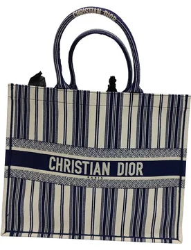 Women's Preloved Large Book Tote in Navy Blue Cotton Bag - Navy - Size: One Size - Christian Dior - FashionsVida
