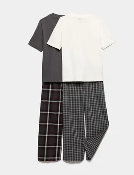 Pack Pure Cotton Checked Pyjama Sets (6-16 Yrs) Grey Mix male - M&S - FashionsVida