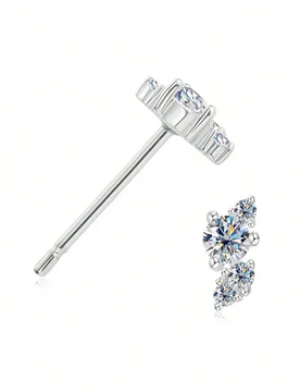 Pieza Pendientes de plata de ley S925 con circonita cúbica 5A, diseño geométrico de diamante, pendientes elegantes y brillantes para oídos sensibl - Shein - FashionsVida