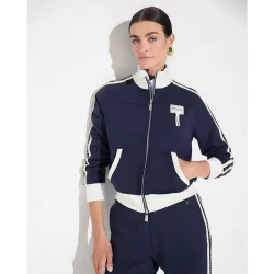 Sudadera de mujer con bandas laterales bicolor y strass