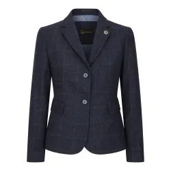 Womens Navy Blue Tailored Fit Tweed Formal Blazer Wool - Size 18 Uk