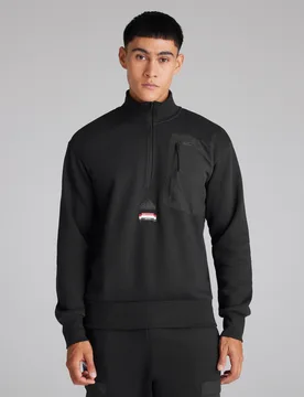 Manchester United x Mens City Escape Fleece Lined 1/2 Zip Sweatshirt Black S - Adidas - FashionsVida
