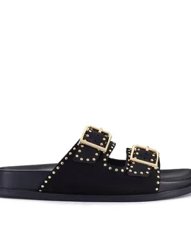 Women's Zarita Stud Black Suede Flat Sandals Size: 5-Standard Fit - Black - Size: 5-Standard Fit - Clarks - FashionsVida