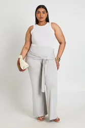 Womens Plus Tie Waist Flare Trouser - Grey Viscose - Size 16 Uk