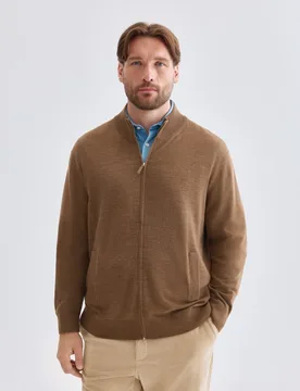 Cardigan de hombre de botones liso 100% lana merino de tallas grandes - Emidio Tucci - FashionsVida