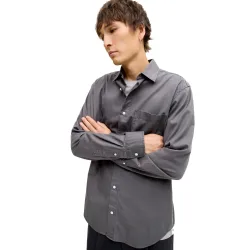 Mens Tencel Shirt Regular Fit Long Sleeve - Grey - Size Medium