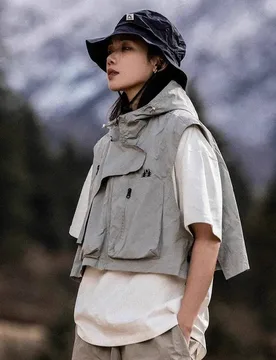 Japanese Style Outdoor Cargo Functional Vest Short Hooded Unisex Loose Mountain Inspired Couple Multifunctional Outerwear - Aliexpress - FashionsVida