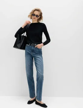 High Waisted Straight Leg Jeans Medium Indigo female - M&S - FashionsVida
