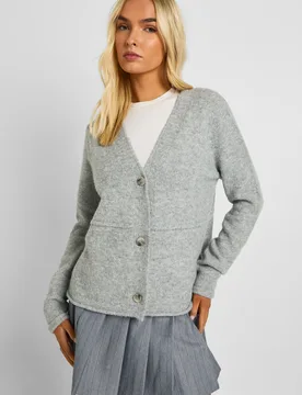 Womens Seam Detail V Neck Knitted Cardigan - Grey - Size Small - Boohoo - FashionsVida