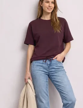 T-Shirt mit Rundhals im Silk-Look female Rot - Street One - FashionsVida