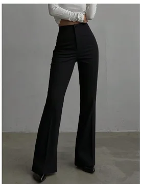 Pantalones de pierna recta de cintura alta de unicolor casual y elegante para mujer en negro L - Shein - FashionsVida