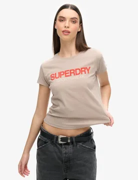 Superdry Damen Figurbetontes Sportswear T-shirt mit Logo Beige - Größe: 36 - 44.99 - FashionsVida