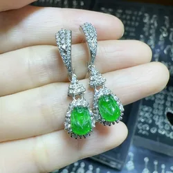 Natural A jadeite ice green Pixiu ear bag ear buckle earrings jade earrings