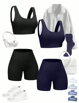 Piezas Conjunto de ropa deportiva para mujer con top de tirantes acanalado y shorts sin costuras - Shein - FashionsVida