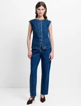 Pure Cotton Denim Button Through Top Blue Denim female - French connection - FashionsVida