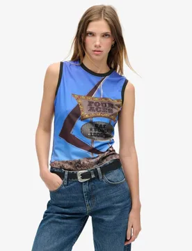 Superdry Damen Sub Oberteil mit Print Blau - Größe: 42 - 44.99 - FashionsVida
