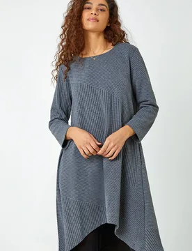 Women's Ribbed Asymmetric Stretch Dress in Dark Grey Size: 10 - Dark Grey - Size: 10 - Roman - FashionsVida
