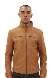 Mens Classic Biker Jacket-Caracas - Tan - Size 4xl