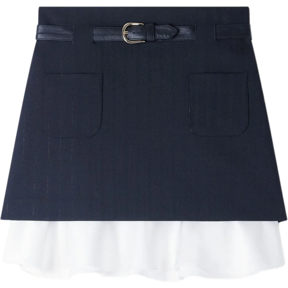 Falda corta de lana a rayas con volantes - sandro - FashionsVida