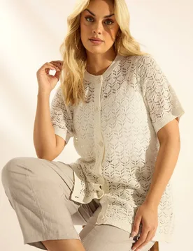 Women's Button Through Cardigan Sweater in Ivory Size: 22-24 - Ivory - Size: 22-24 - Yours - FashionsVida