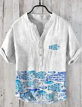 New Men's Casual V-neck Three-button 3D Printed Linen Short-sleeved Shirt Hawaiian Style Oversized S-5XL Fast Shipping - Aliexpress - FashionsVida