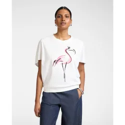 Camiseta de mujer de algodón estampada con strass ajuste oversize y mangas cortas