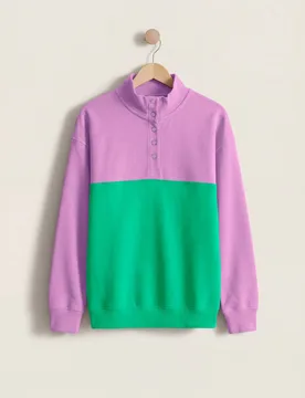Women's Colour Block LS High Neck Sweatshirt in Pink Size: 16 - Pink - Size: 16 - Enorsia - FashionsVida