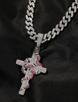 Hip-hop Snake Winding Cross Pendant Necklace Iced Out Cubic Zirconia Pendant Silver Pink Blue Gradient for Men Women Gifts - Aliexpress - FashionsVida