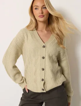 Women's Cable Knit Button Up Cardigan Sweater in Natural Size: 18-20 - Natural - Size: 18-20 - M&Co - FashionsVida