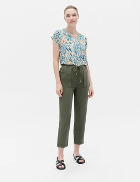 Pantalón jogger de mujer en lino con cierre de cordón - Caroll - FashionsVida