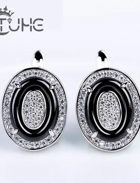 Luxury Silver Color White Stone Oval Earrings For Women Shinning CZ Ceramic U Shape Stud Earrings Jewelry Statement Jewelry Gift - Aliexpress - FashionsVida