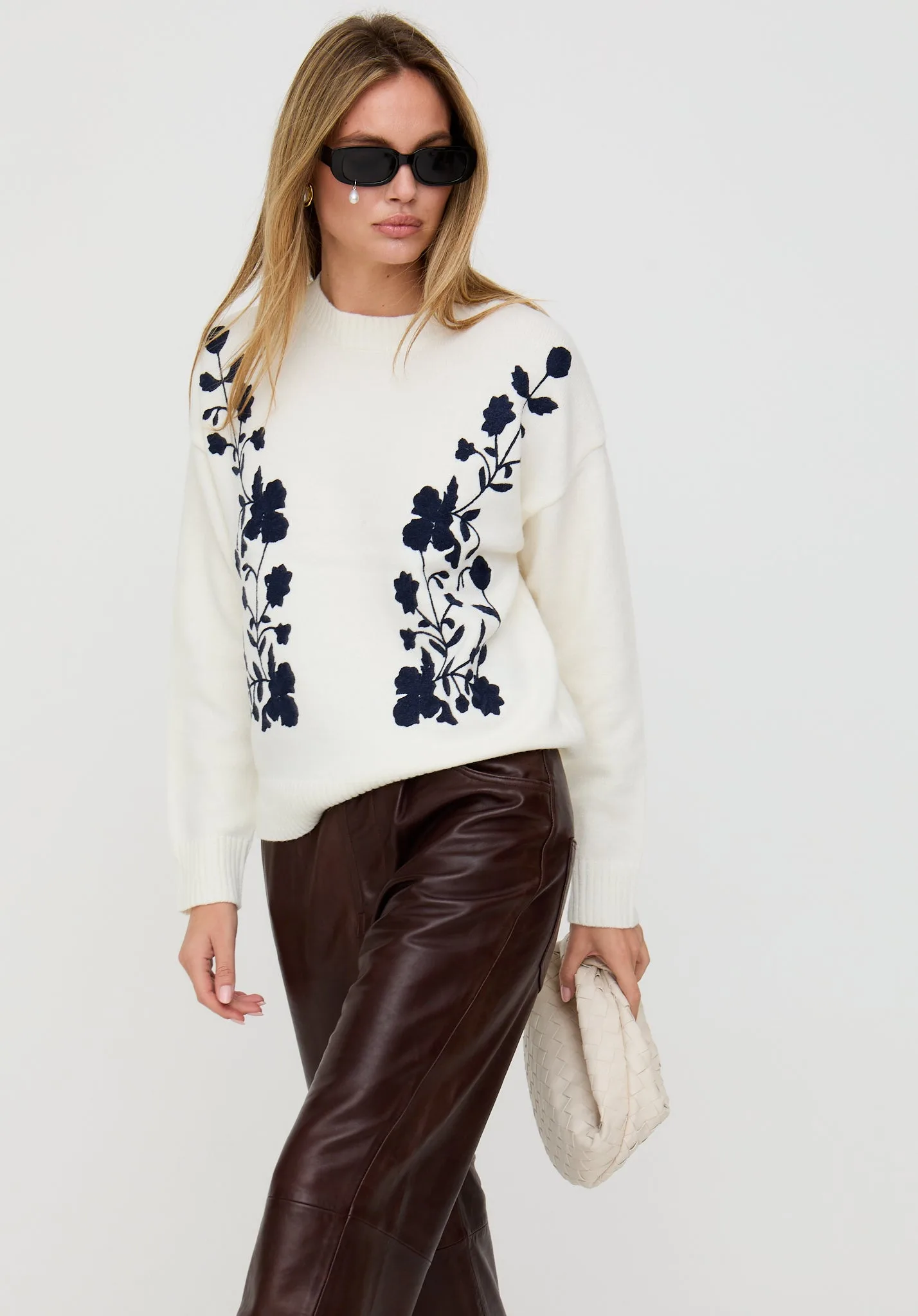 Clara Crew Neck Floral Print Jumper In Cream - S/M - Lily and Lionel London Limited - FashionsVida