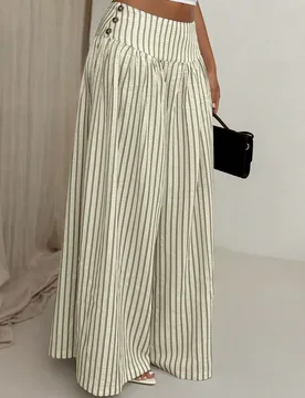 Pantalones largos de mujer casuales con cintura baja, pierna ancha, drapeados y efecto adelgazante, estilo vintage XXS - Shein - FashionsVida
