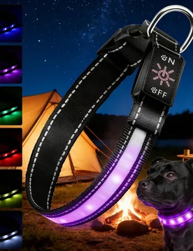 Collar de perro con luz LED: Collar de recargable y resistente al agua para paseos nocturnos - Accesorio para mascotas que brilla en la oscuridad - Me - Shein - FashionsVida