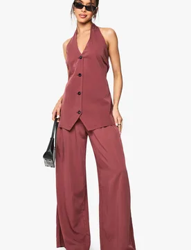 Womens Floaty Pleated Wide Leg Tailored Trouser - Brown - Size 10 Uk - Boohoo - FashionsVida