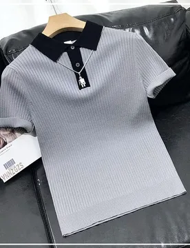 New Summer High-end Temperament Men's Fashion Contrasting Color Casual Minimalist Slim Fit Short Sleeved Knitted Polo Shirt - Aliexpress - FashionsVida