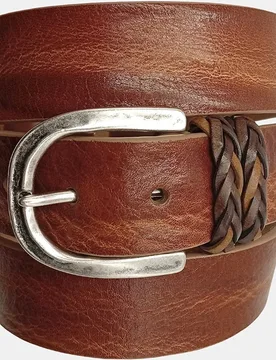 Cinturón de piel con pasadores trenzados - Leyva - FashionsVida