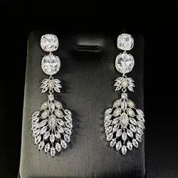 White zirconia earrrings for women dinner party jewelry shiny long dangling earrings elegant gift female